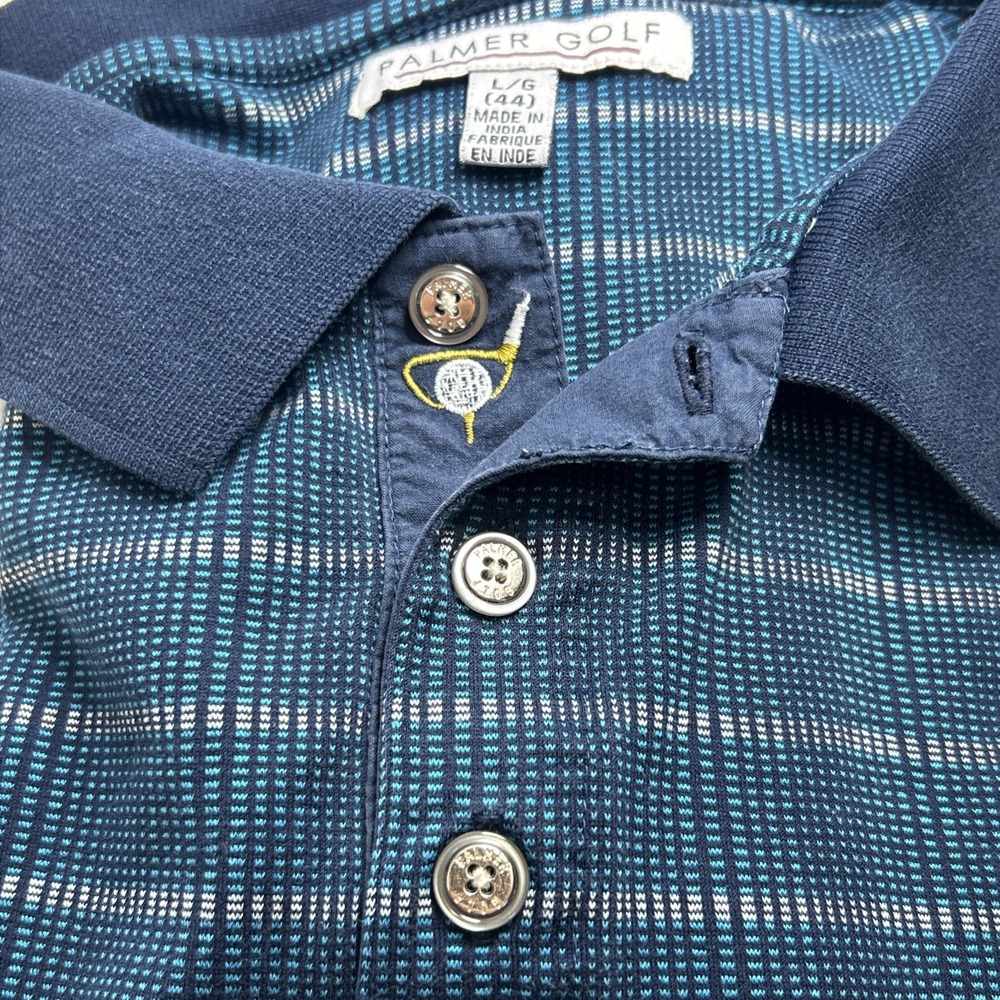 VTG‎ Palmer Men's L Golf Polo Blue Knit Striped Plaid 80s 90s Retro Y2K